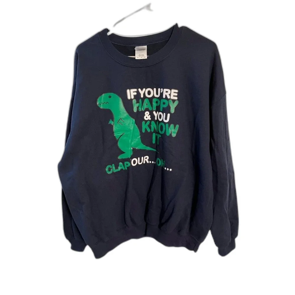 T-Rex Tyrannosaurus rex xl mens sweatshirt blue happy and you know it never worn
